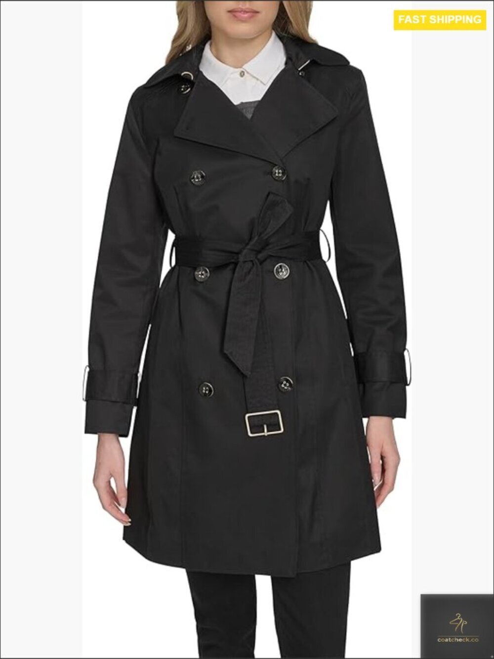 Classic Trench Coat With Hood Long Sleeve Elegant Minimal Chic Outerwear